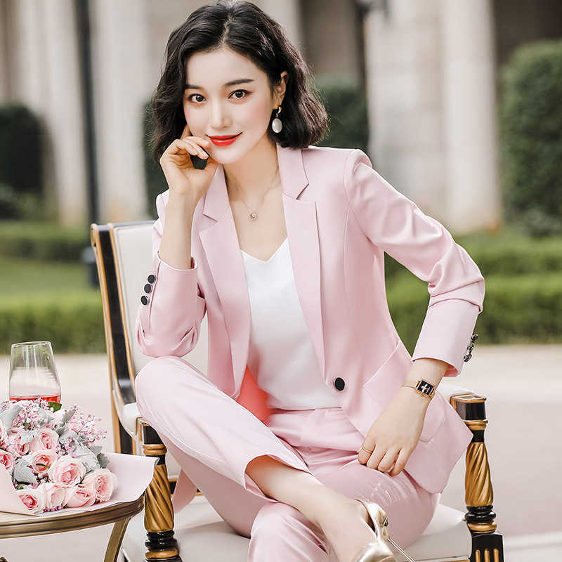 

Professional women's pants suit feminine spring and autumn high quality ladies blazer Fashion trousers interview overalls 210527, White jacket pants