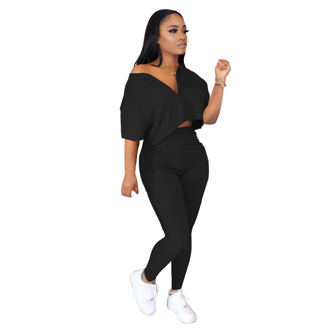 

Fashion Tracksuits Stacked Joggers Set Pleated Crop Top + Long Pants Leggings Suit Solid Color Outfit Tracksuit Clothes For Women 3XL, Yellow