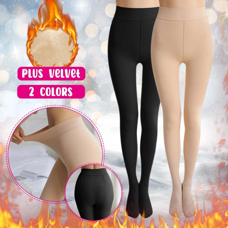 

Women's Leggings Woman Plus Velvet Medium Thickness Elastic Solid Color Leg Bottoming Socks High Waist Pants Keep Warm Legging 220G, Black
