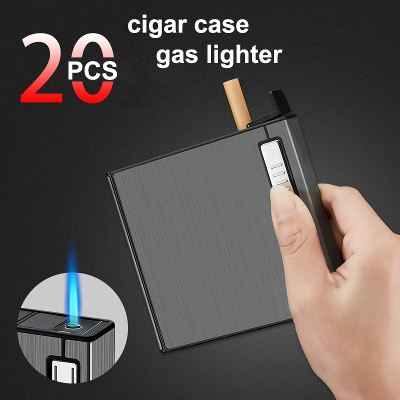 

2 In 1 GAS Cigarette Lighter Zinc Alloy Cigarette Case Box Kit Lighter Kerosene Metal Cigarette Case Charging Windproof