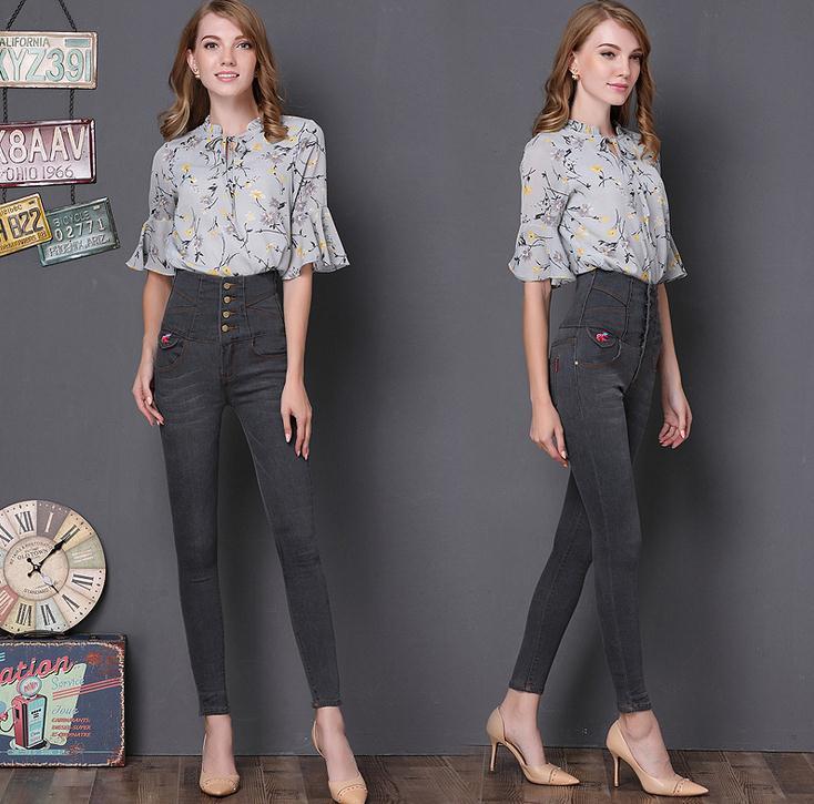 

Women's Jeans Large size women 2021 autumn high waist cowboy trousers was thin elastic feet pencil pants, Dark grey