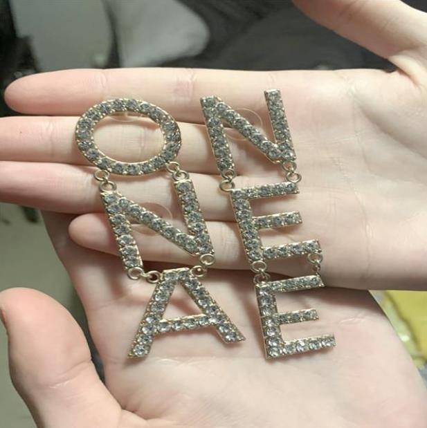 

Fashion letter diamond gold earrings aretes Dangle & Chandelier for women party wedding lovers gift jewelry engagement with box, Silver