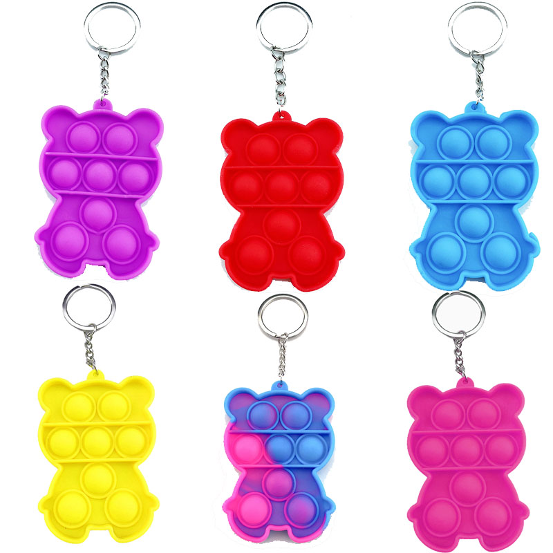 

Bears design 8 dimple key ring keychain summer home push pop it keyring finger bubble silicone fidget