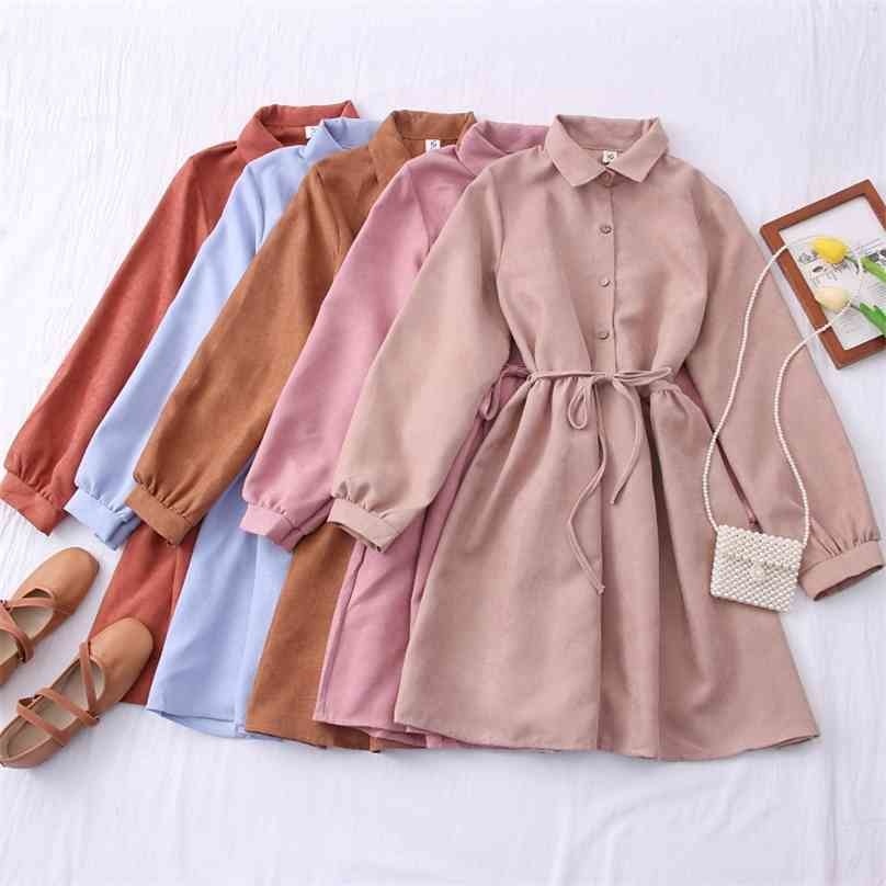 

Women Corduroy Dress Spring Autumn Slim High Waist Long Sleeve Casual es Vestidos Mujer Ladies Vintage Kneet 210525