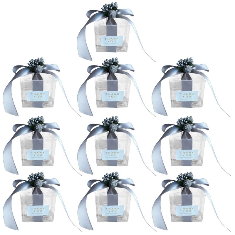 

Gift Wrap 10Pcs Artificial Flower Ribbon Clear Plastic Boxes Christmas Wedding Party