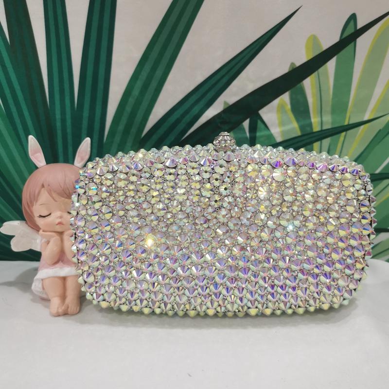 

Evening Bags Silver Color AB Diamond Bling Women's Clutch Bag Formal Dinner Ladies Bridal Crystal Purse Wedding Party Handbag, Color same picture