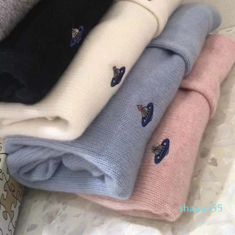 

Women Cross Saturn Embroidery Designer Sweater Luxury Clothing 100% Merino Wool Cashmere Sweaters Female Black White Cardigan Chirstmas Bran