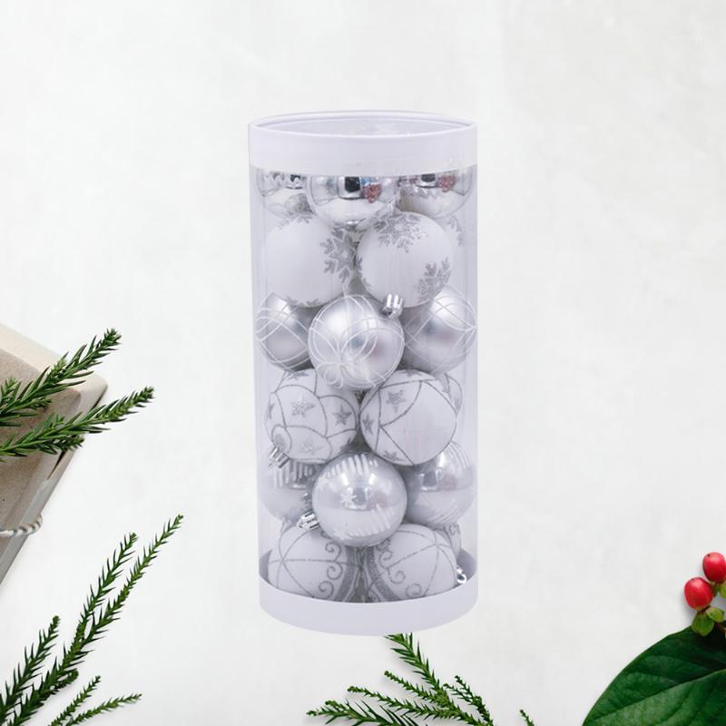 

Party Decoration 24pcs Silver Glitter Hanging Christmas Balls Tree Plastic Painted Ornament Layout Decorative Props