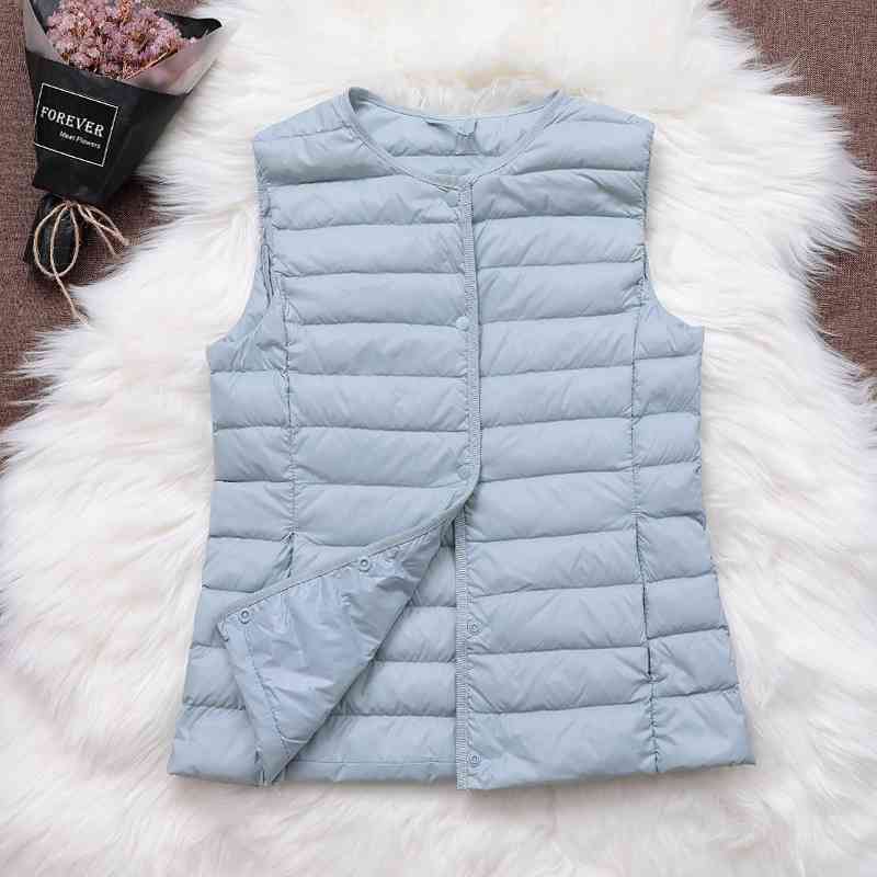 

Winter Ultra Light Down Jacket Women Sleeveless Vest Autumn Thin Coat White Duck Parkas Female Waistcoat 210602, Black