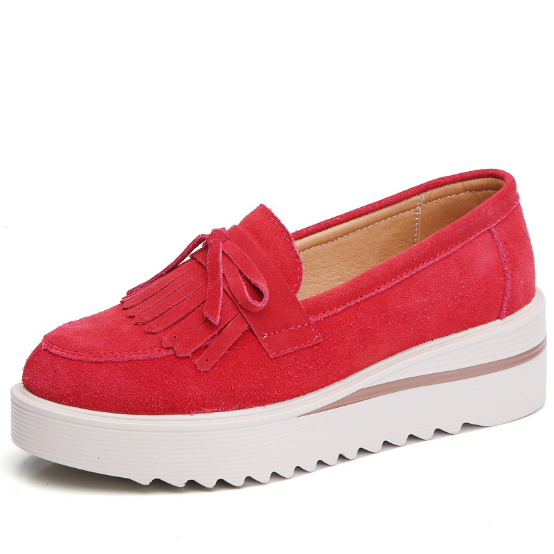 

shoe 2021 est spring woman flat platform shoes free leather suede moccasins slip into casual creepers ladies'shoes NUQW, Red