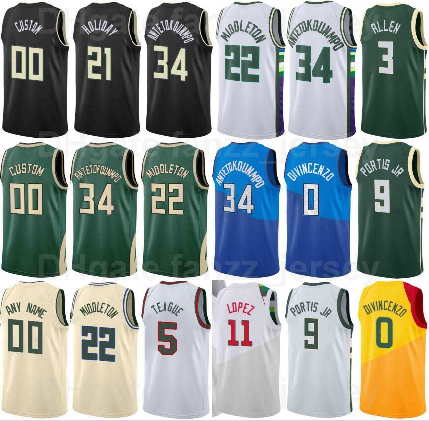 

Basketball 75th Anniversary Printed George Hill Jersey 3 Giannis Antetokounmpo 34 Jrue Holiday 21 Khris Middleton 22 Grayson Allen 7 Bobby Portis 9 Jeff Teague 5, 75th green