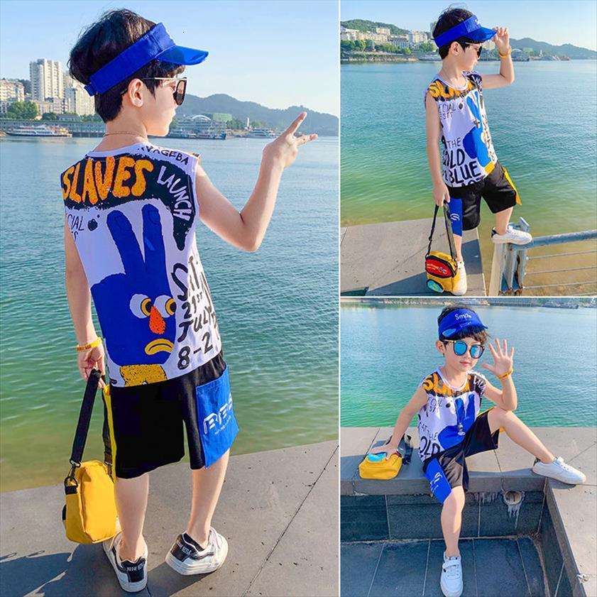 

toddler kids boys clothes boy summer clothing sets sleevesless print shirt pant children 6 8 10 12 years, White