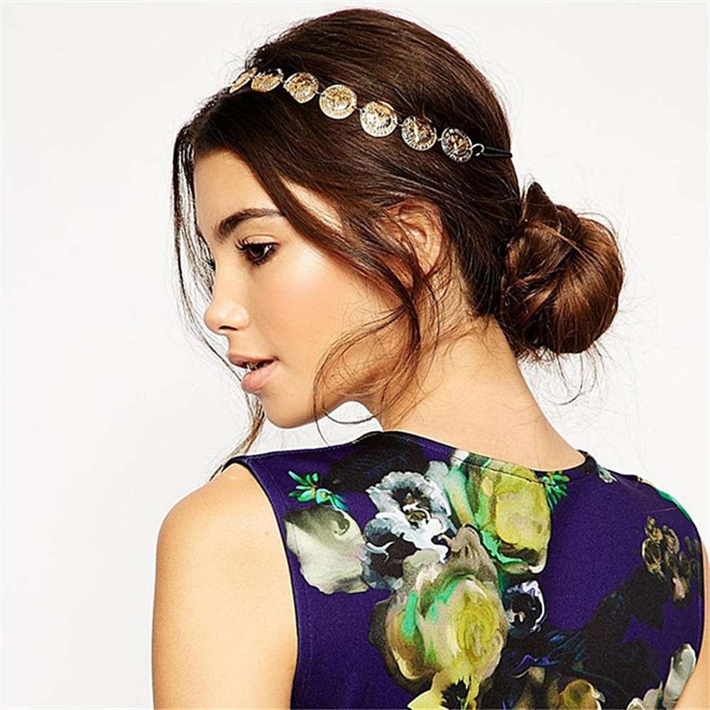 Korean fashion Baroque court metal European art coin head queen round hair band-image-695855030