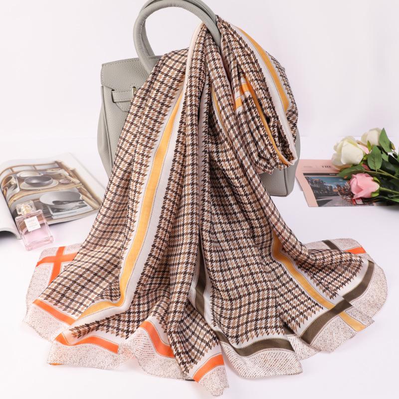 

Scarves 2021 Korean Print Shawls Lady Dustproof Beach Towel Summer Sunscreen 180X90CM Silk Fashion Lattice Handkerchief