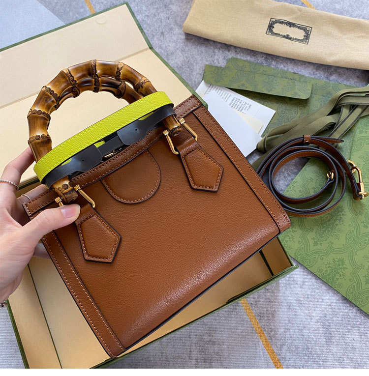 

Original Style Women's Mini Diana Bamboo Handle Totes Luxury Designer Brand Ladies High-quality PU Leather Classic Fashion Retro Handbag Messenger Bag, Letter style