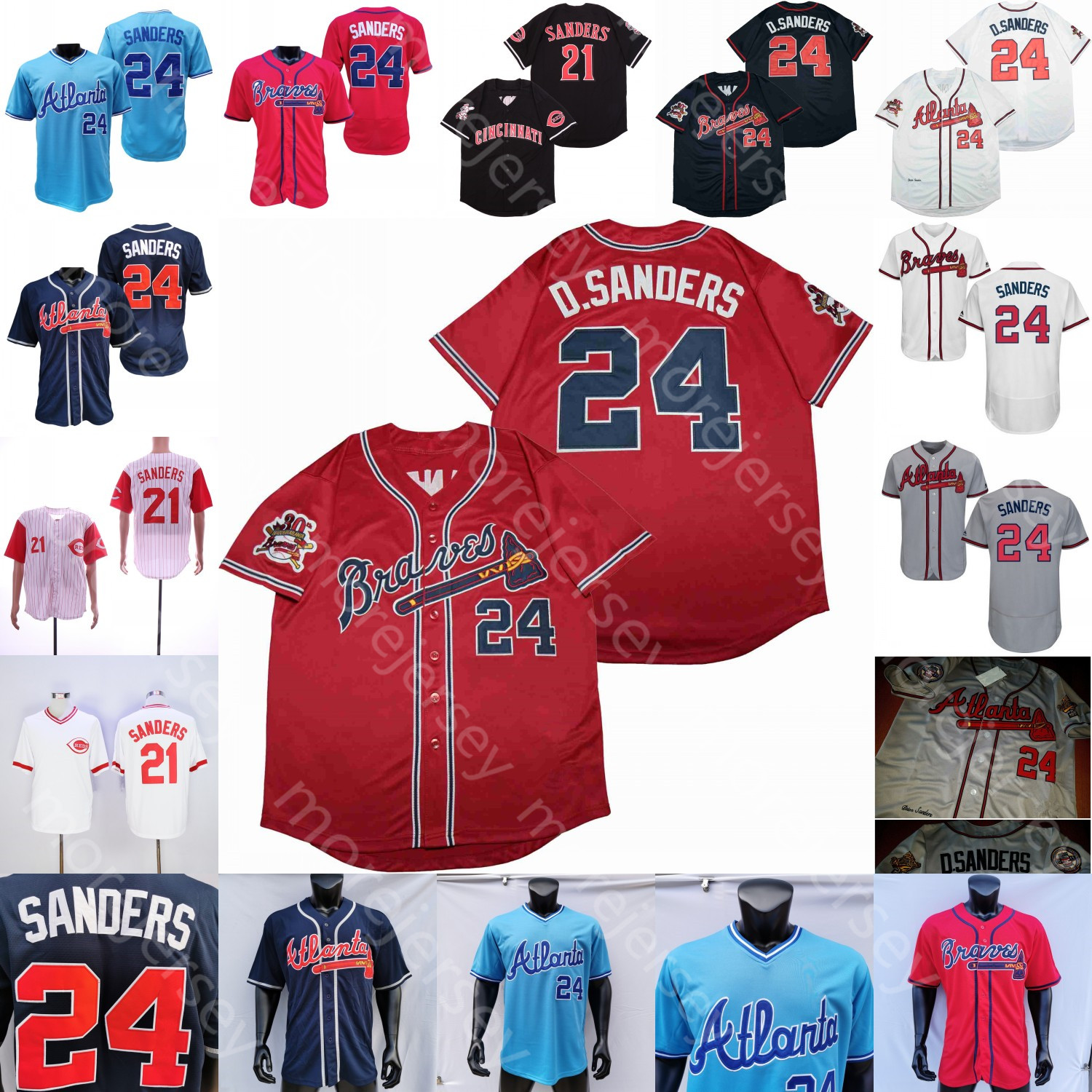 

Deion Sanders Jersey 21 Vintage Black Cream Grey Navy Red Cooperstown Pullover Pinstripe Size S-3XL, Blue;black