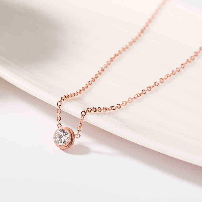 

Pendant Necklaces Trendy Geometric Necklace For Women Rose Gold Stainless Steel Cubic Zirconia Wedding, Silver
