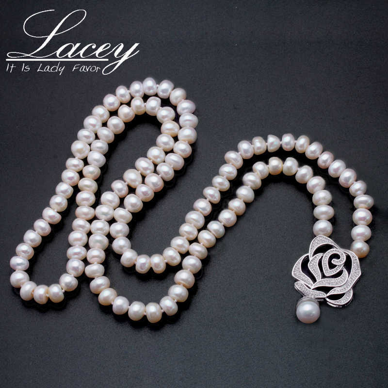 

Genuine Semi Round Pearl jewelry Necklace, Fine Jewelry necklaces & pendants, freshwater pearl stone beads Long Necklace