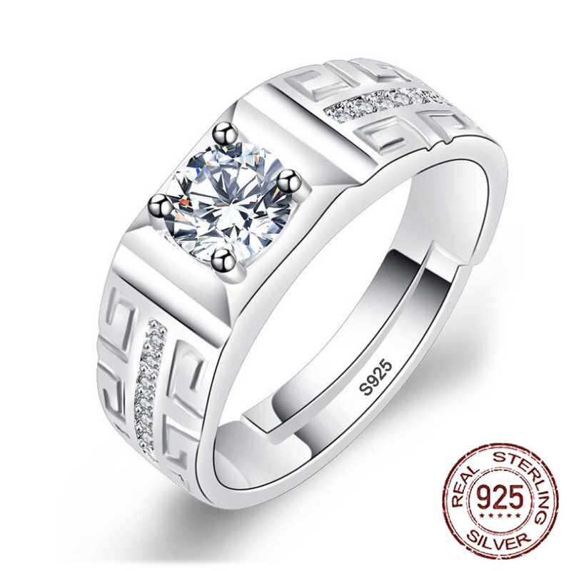 

Men Adjustable Rings Wholesale 925 Sterling Silver Wedding Fine Jewelry Zircon Engagement Ring JM-038, Slivery;golden
