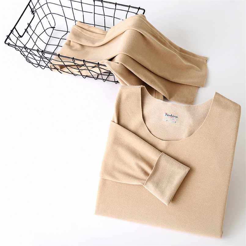 

Women Thermal Underwear Warm Seamless Tops Buttoms Sexy Winter Set 211108, Nude set