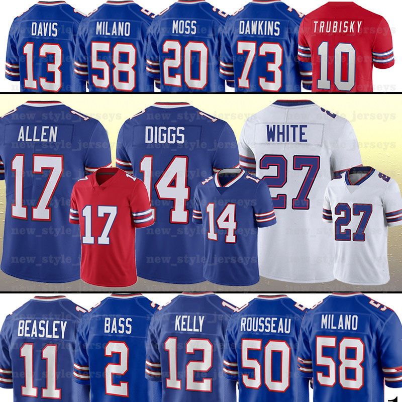

17 Josh Allen Football Jerseys Buffalo''Bills''14 Stefon Diggs Tim Harris Von Miller Poyer Case Keenum Marquez Stevenson Emmanuel Sanders Kaiir Elam