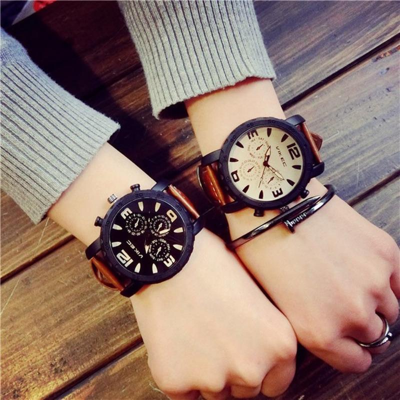 

Wristwatches Couple Watch Man And Woman Sport Leather Simple Waterproof Business Wristwatch No Bangle, Men brown