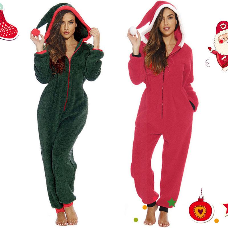 

Party Decoration Women Casual Solid Zipper Hooded Jumpsuits Christmas Clown Hat Home Garden Plush Loose Female Autumn Winter U3
