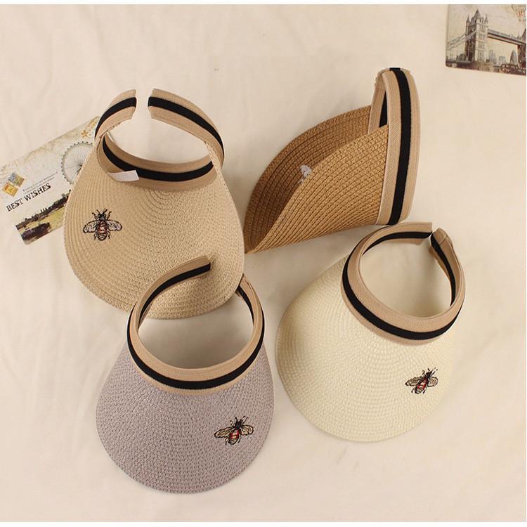 

New Woman's Sun Hats Hand Made DIY Bees Letter Visor Caps Parent-Child Summer Cap Casual Shade Hat Empty Top Hat Beach, Blue;gray