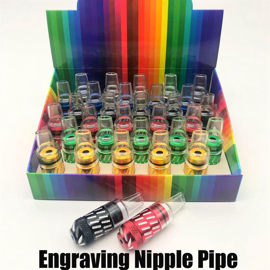 

Engraving Nipple Pipe For Battery Aluminum Carved Snuff Sneak A Toke Portable Metal Smoking Tobacco Pipes Bullet Mini Snuffs With Display Boxa59