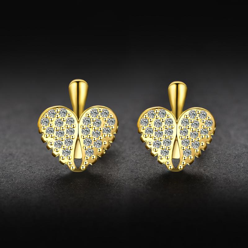 

Stud Explosion Heart-Shaped Earrings Leaf Shape Silver Color Zircon Inlaid Beautiful Ladies Jewelry Gift, Golden;silver