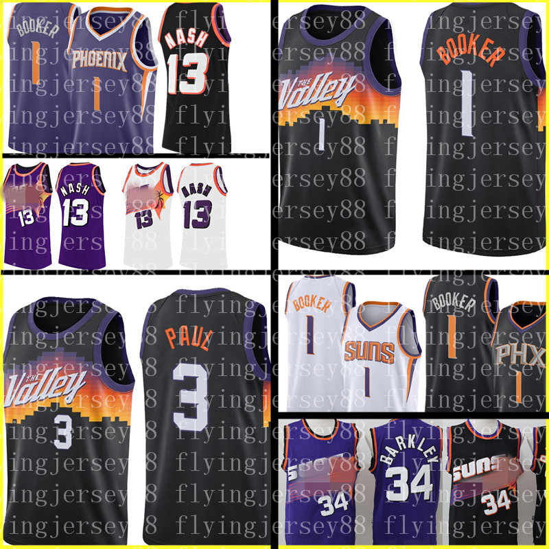 

Devin 1 Booker Jersey Chris 3 Paul Jerseys Steve 13 Nash Retro Mesh Basketball S- Black Purple White Mens KIDS