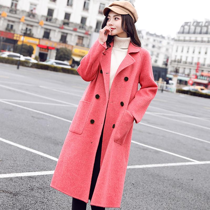

Women' Wool & Blends Elegant Autumn Winter Women Long Woolen Coat Casual Warm Overcoat Fashion Solid Double Breasted Cashmere Coats, Black