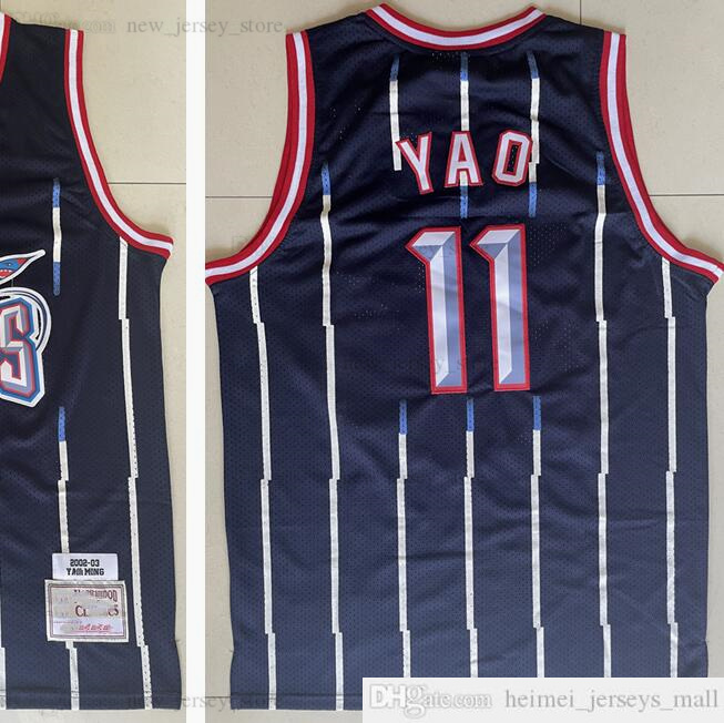 

Mitchell and Ness Retro 02-03 Basketball Yao 11 Ming Jerseys TOP Stitched Quality Vintage 2002-03 Black White Stripe Man Jersey Size S