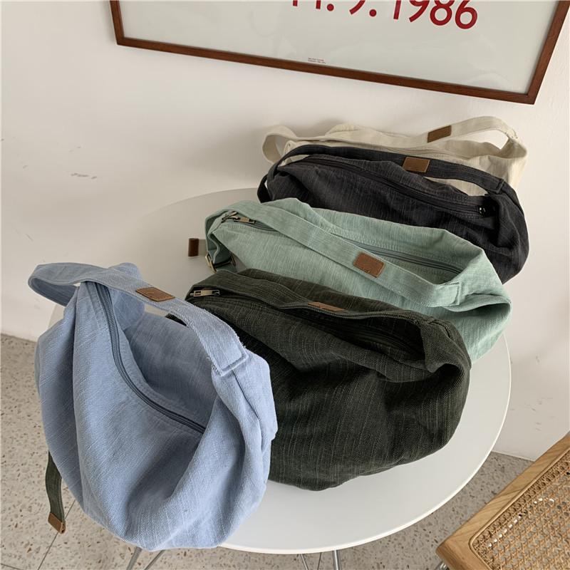 

Evening Bags Bag Women's 2021 Japanese Korean Shoulder Diagonal Jiaozi Twill Washed Canvas To Make Old