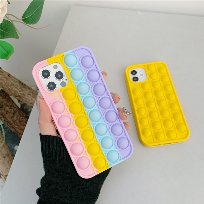 

Fidget Toys Phone Cases On For IPhone 11 12 XS Pro 2021 Hotest Simple Dimple Color Candy Soft Back Cover Popit Antistress