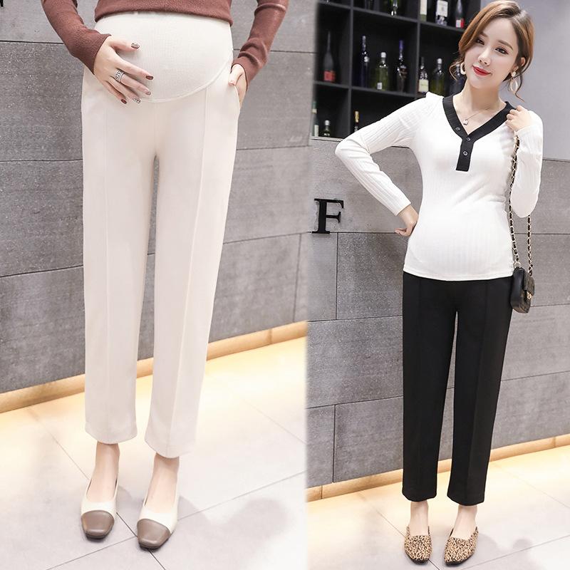 

Maternity Bottoms Pants Autumn Winter Elastic Waist Belly Straight Casual Clothes For Women Thin Harlan High-waisted Pregnancy Trousers, Black
