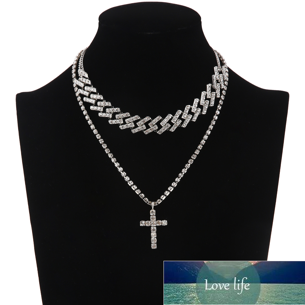 

Cuban Link Chain Necklace Set Cross Pendant Jewelry for Women Rhinestone Choker Luxury Jewellery Factory price expert design Quality Latest Style Original Status