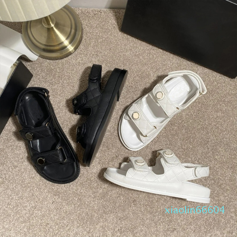

Fashion-Platform Sandals Women Velcro Sandals Leather Slide Black White Slippers Fashion Hook & Loop Shoes Back Strap Chunky Soft