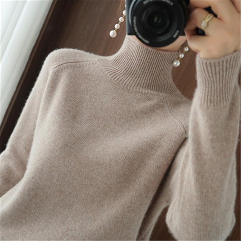 

Women's Sweaters 2022 Winter Solid Color Cashmere High Neck Knitted Sweater Women Short Bottoming Red All-match, White;black