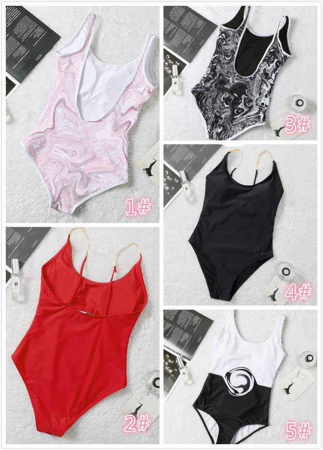 

luxuryfactory High Quality Fashion Mix 5 Styles Women Swimsuits One piece set Multicolors sexy girl gift Summer Time Beach Bathing suits Wind Swimwear, White;black