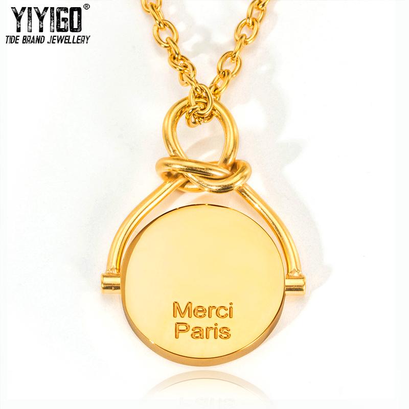 

Piece Merci Paris Titanium Steel Pendant Necklace Fashion Wild Rotating Link Chain Gold Women Geometric Jewelry Chains