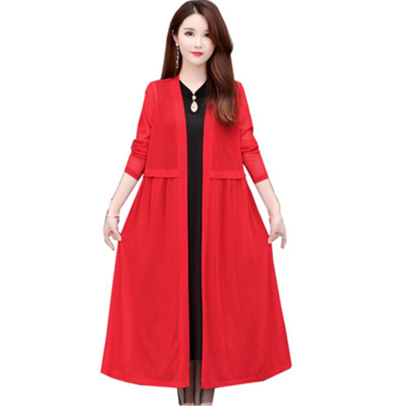 

Women's Knits & Tees Plus Size 5XL Wine Red Long Cardigan Sweater Women 2022 Spring Autumn Casual Thick Knitted Female Coat Tops PZ3108, White
