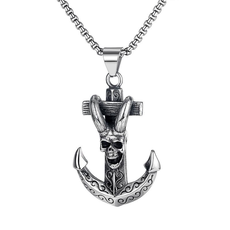 

Chains Cross Rudder Anchor Pendant Necklace Silver Plated Jewelry Stainless Steel Navigation Religious