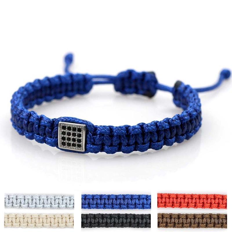 

Charm Bracelets Handmde Stainless Steel Crystal Square Bracelet Adjustable Rope String Lucky For Men Women Lovers Couples Jewelry
