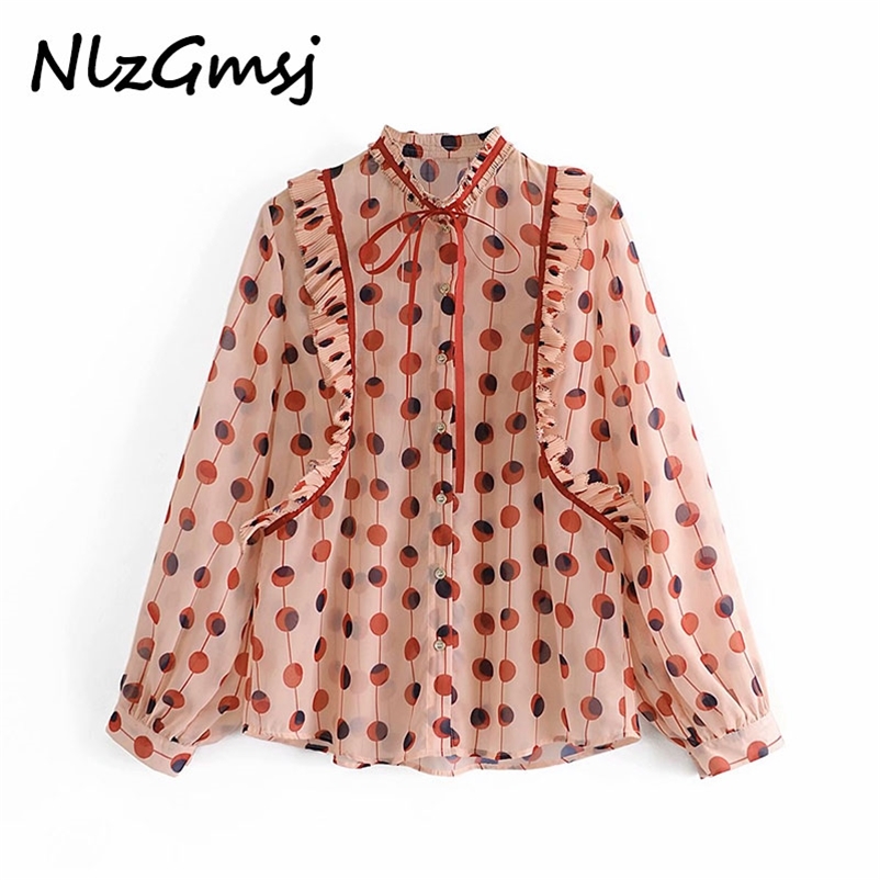 

Blouse Women Chiffon Casual Long Sleeve Polka Dot print Tops Shirt Tunique Femme Manche Longues 210628, As picture