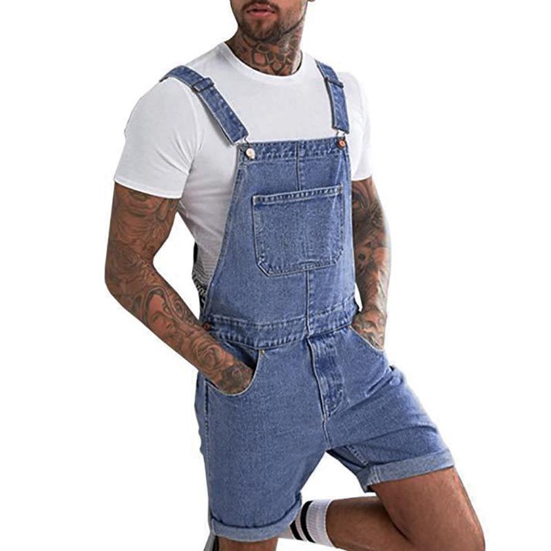 

Men's Pants Mens Plus Size Pocket Jeans Denim Overall Jumpsuit Fashion Hip Hop Streetwear Suspender Solid Color Short Jean, Black