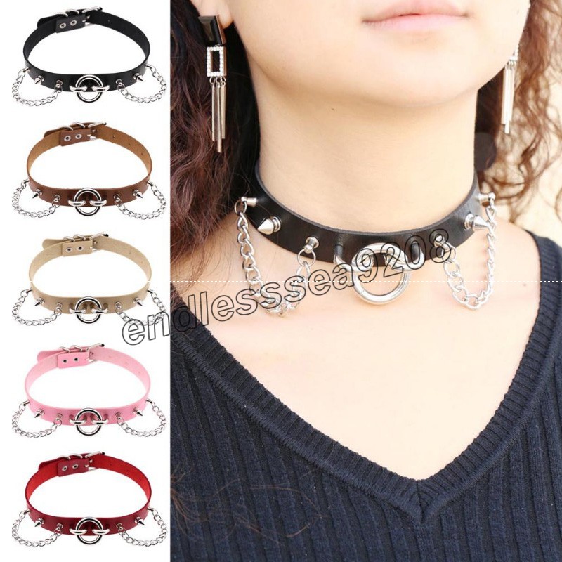 

Circle Sexy Hot Punk Harajuku Collar Necklace PU Leather Choker Punk Goth 100% Handmade Neck Jewelry gothic women Fashion tassel