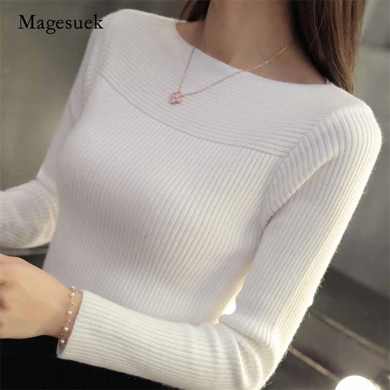

Women Pullover Sweaters Casual Long Sleeve Autumn Knitted Sweater Korean Style Winter Slim White Knitwear Femme 7571 210518