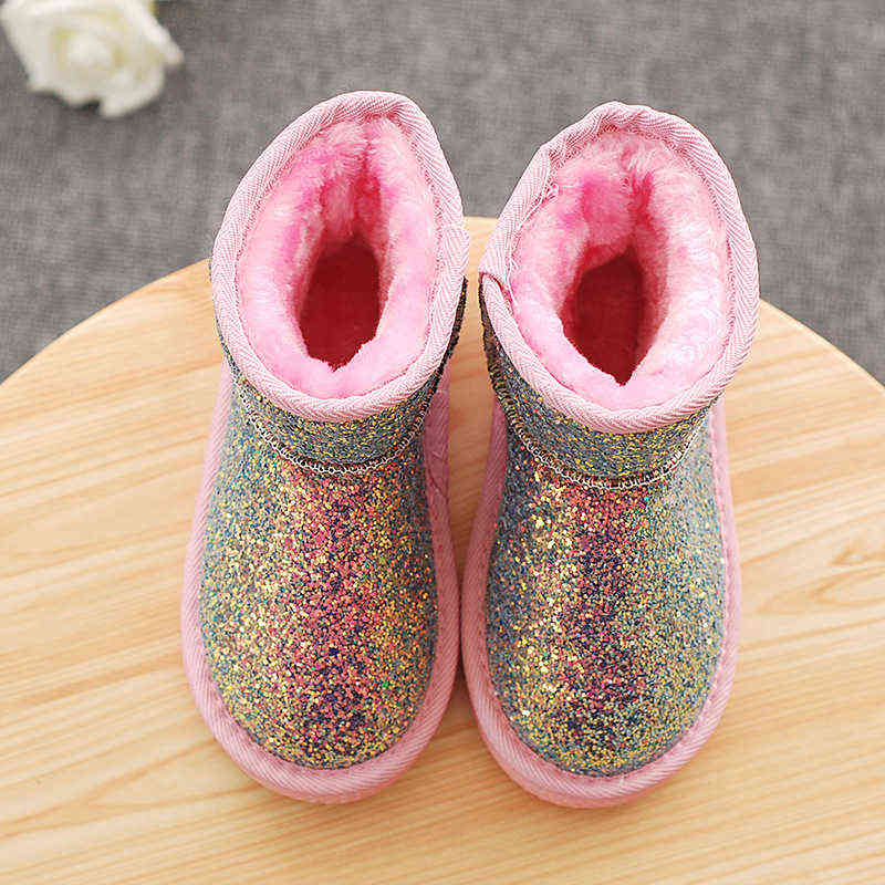 

Winter Kids Snow Boots Plush Warm Fashion Sequins Solid Color Girls Ankle Boots Children Little Girl Boots Size 26-36 SL022 211108, Sl022black