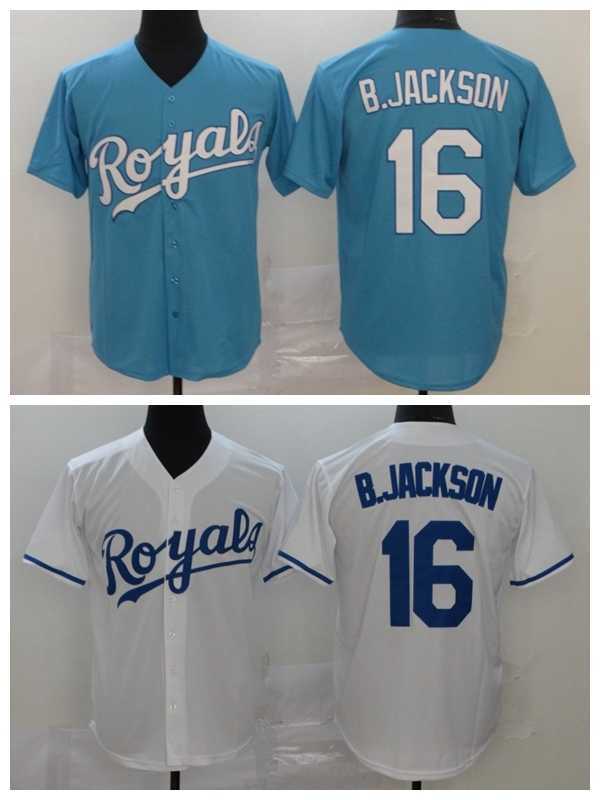 

2020 Men Baseball 16 Bo Jackson Jersey Vintage Team Color Blue Away White Cool Base Embroidery And Sewing Breathable Top Quality, 16 blue